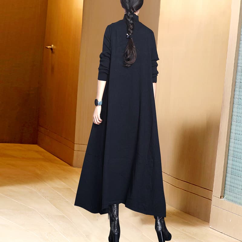 ロングワンピース タートルネックラインニットワンピース