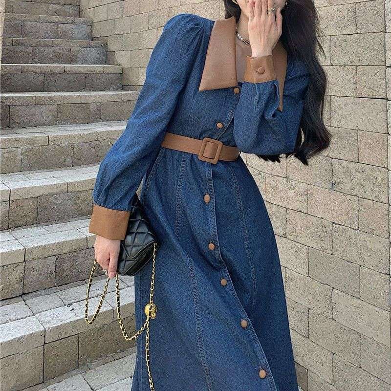 ロングワンピース フロントボタンシェイプワンピース