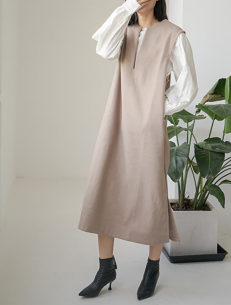 ロングワンピース レディース ノースリーブ ロング丈 重ね着風 ベスト風ワンピース