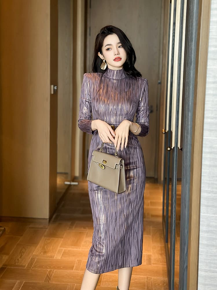 ワンピース タートルネック 質感際立つすっきりシルエットタートルネック