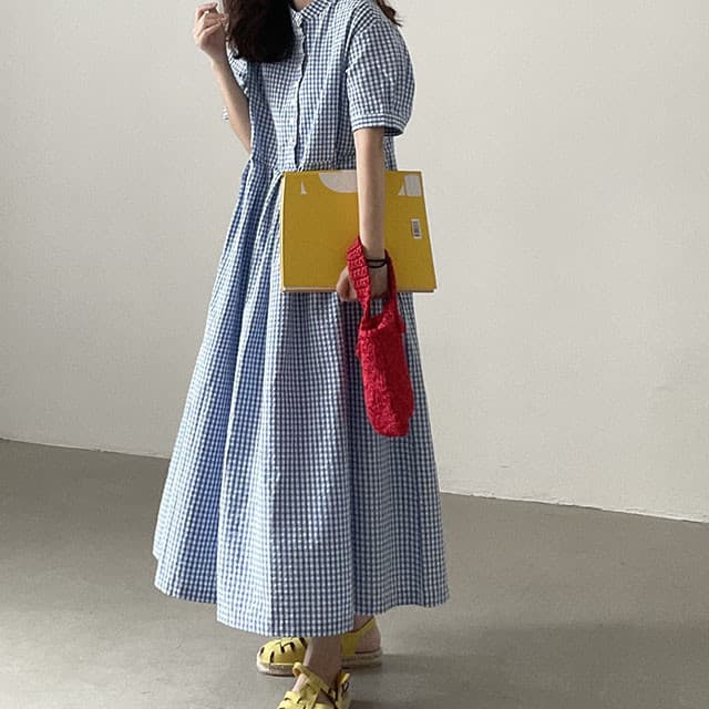 ロングワンピース チェック柄シャツワンピース ロング丈 女性用 ゆったりきれいめ