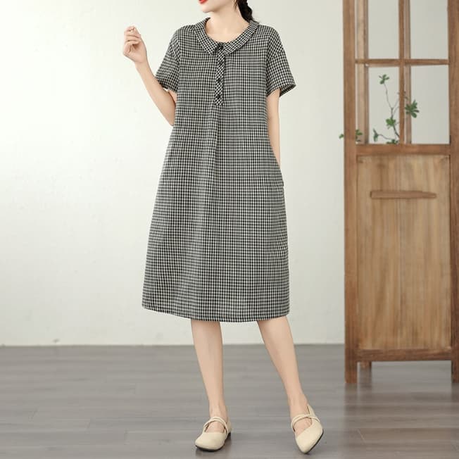 ロングワンピース 二〇二六年新作 女性用 ギンガムチェック シャツワンピース