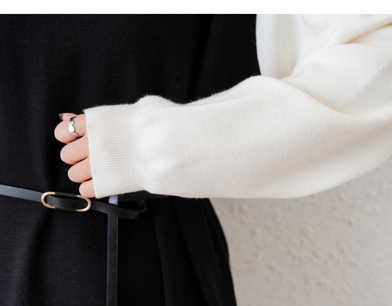 ロングワンピース ニット 配色切替ニットワンピース