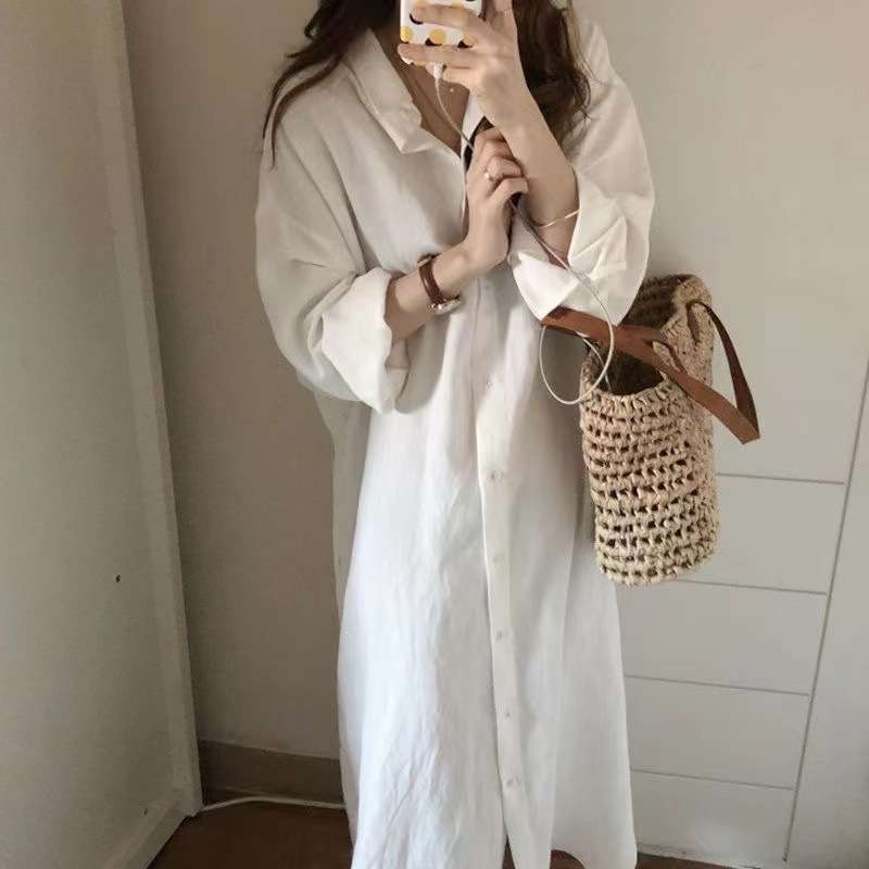 ロングワンピース シンプル リネン ゆったりロングワンピース