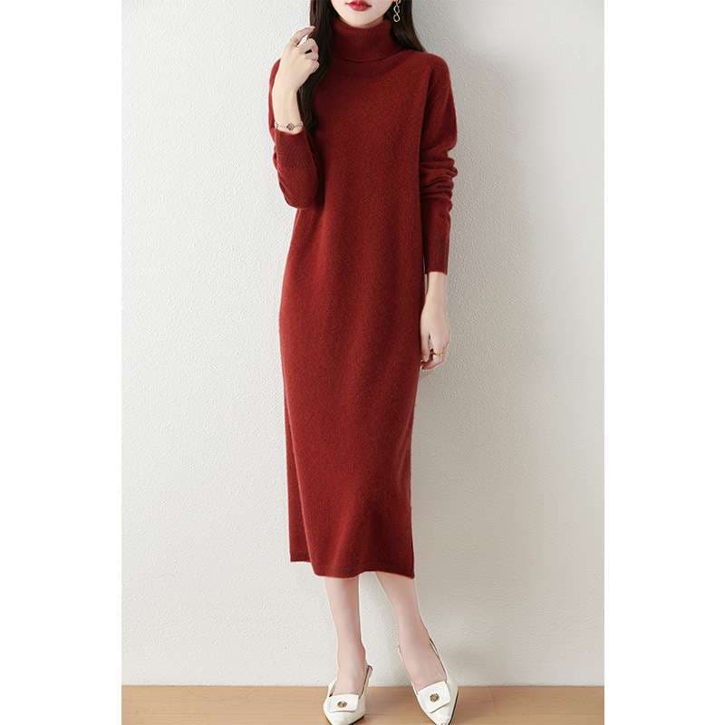 ロングワンピース タートルネック ニット ミモレ丈ワンピース
