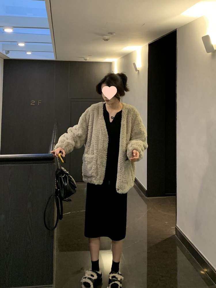 ロングワンピース ゆったりリラックス長袖ニット素材ワンピース