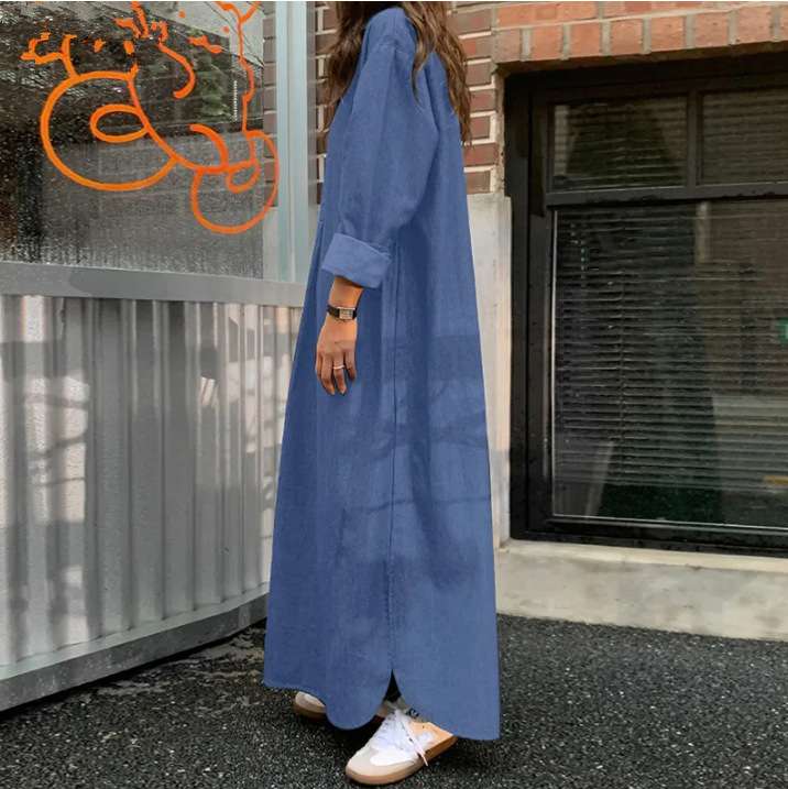 ロングワンピース カジュアルゆったりデニムワンピース