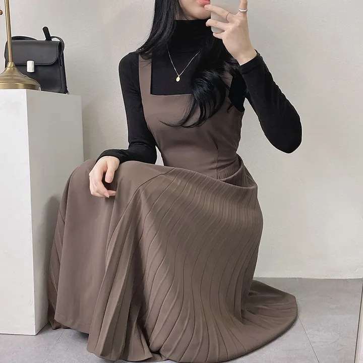 ロングワンピース しなやか優美シルエットジャンパースカート