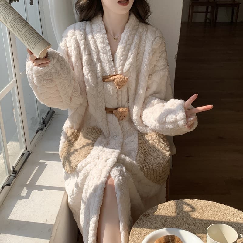 ロングワンピース 暖かいニット素材パジャマワンピース13色展開レディースルームウェア