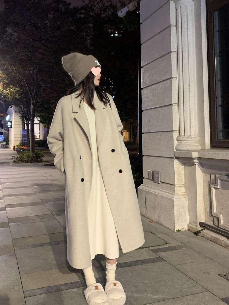 ロングワンピース ゆったりリラックス長袖ニット素材ワンピース