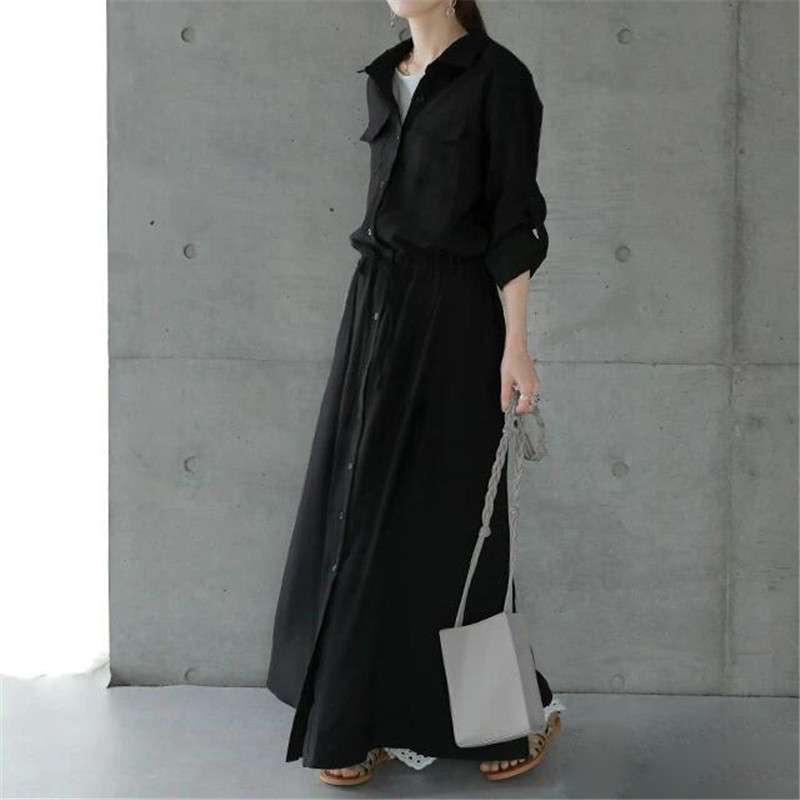 ロングワンピース カジュアル優美シャツワンピース