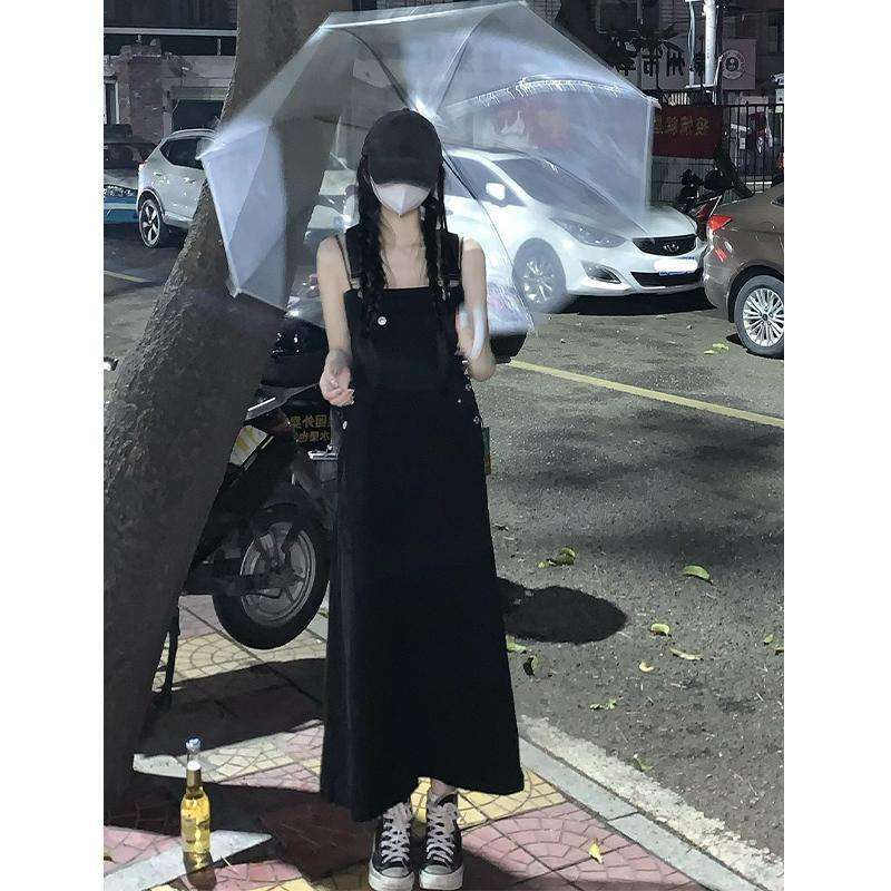 ロングワンピース サロペットデニムワンピース