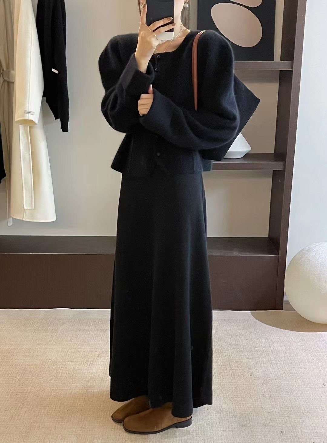 ロングワンピース シンプルニュアンス ニットロングワンピース