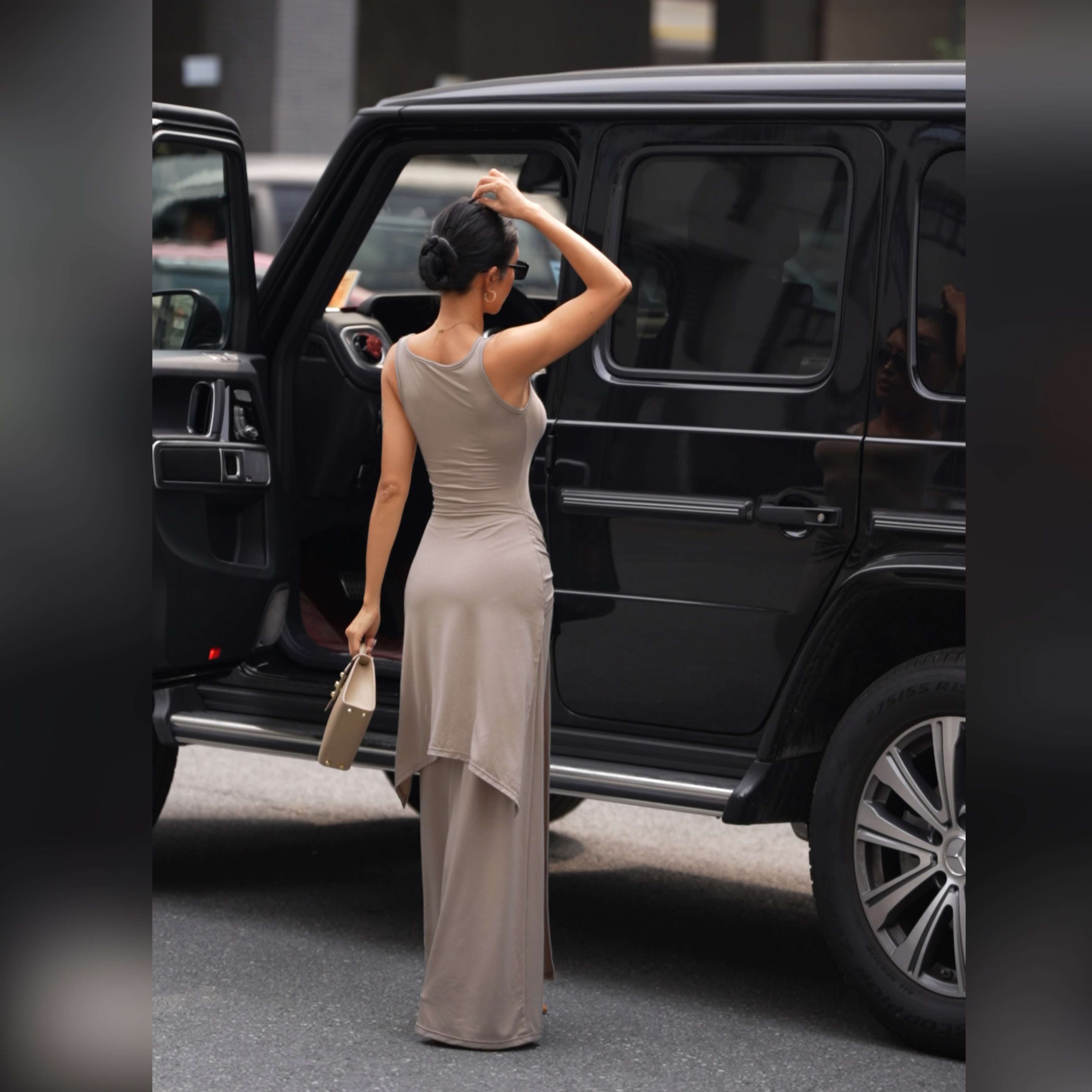 ロングワンピース シンプルドレープマキシワンピース