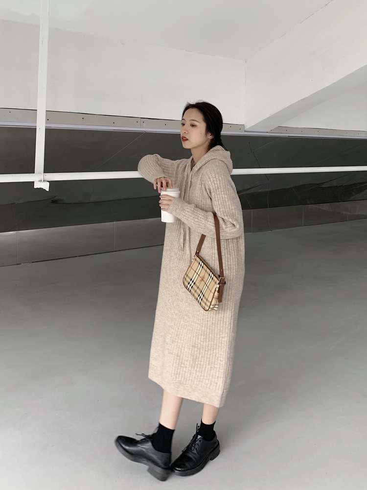 ロングワンピース ゆったりリブニット ロングワンピース