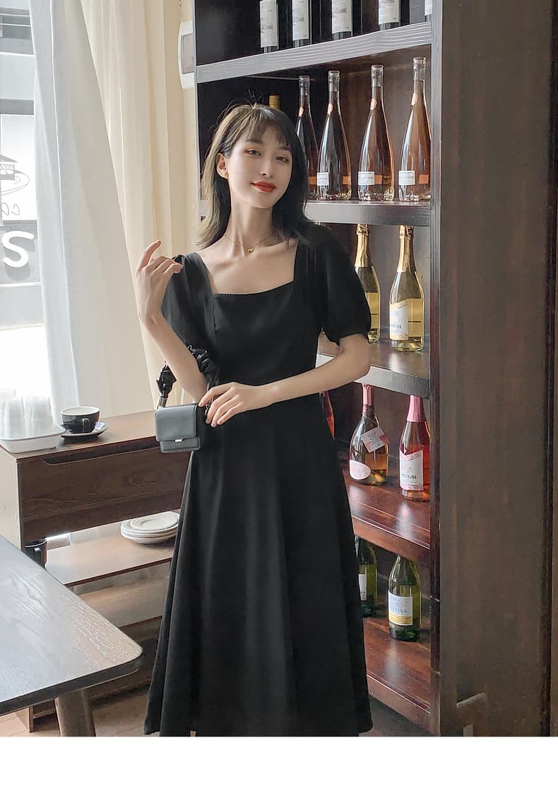 ロングワンピース スクエアネック半袖ロングワンピース