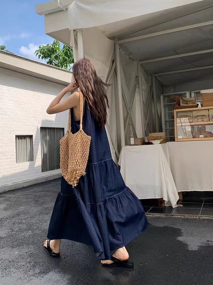 ロングワンピース 重ね着風ティアードロングワンピース