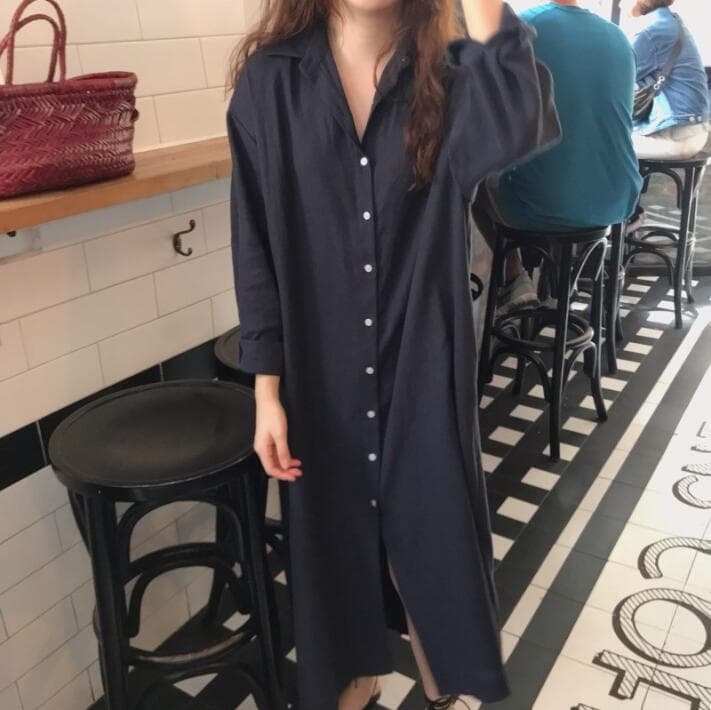 ロングワンピース 二〇二三年新作女性用シャツワンピース長袖二色展開