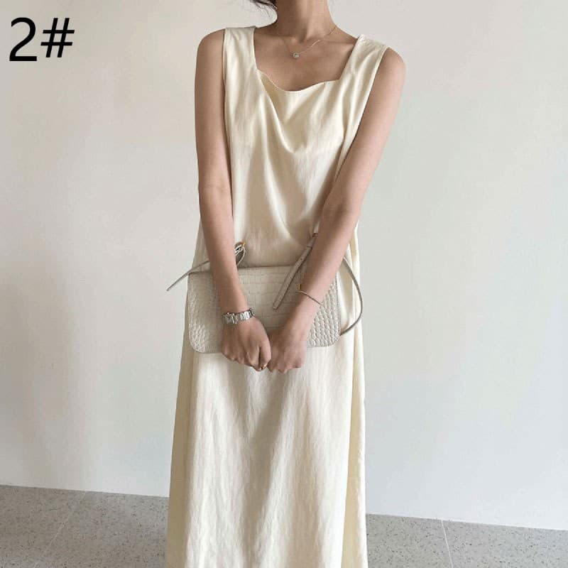 ロングワンピース 春夏新作 体型カバー ノースリーブ ロング丈ワンピース レディース