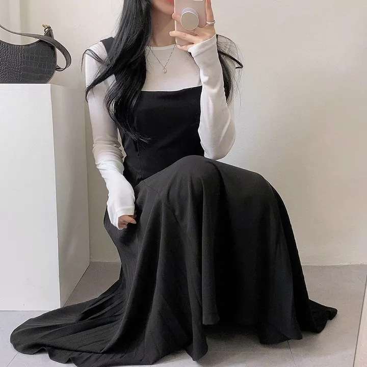 ロングワンピース しなやか優美シルエットジャンパースカート