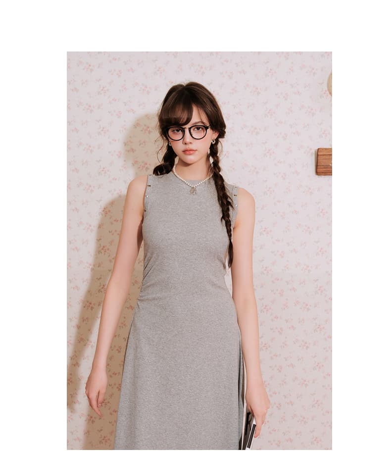 ロングワンピース ニット シンプル美シルエット ノースリーブワンピース