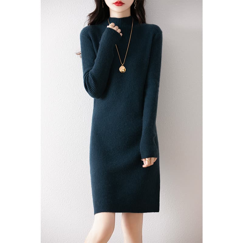ロングワンピース シンプル リブニット ワンピース