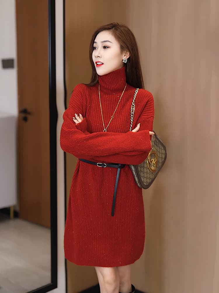 ワンピース ニット きらめき細リブニットワンピース