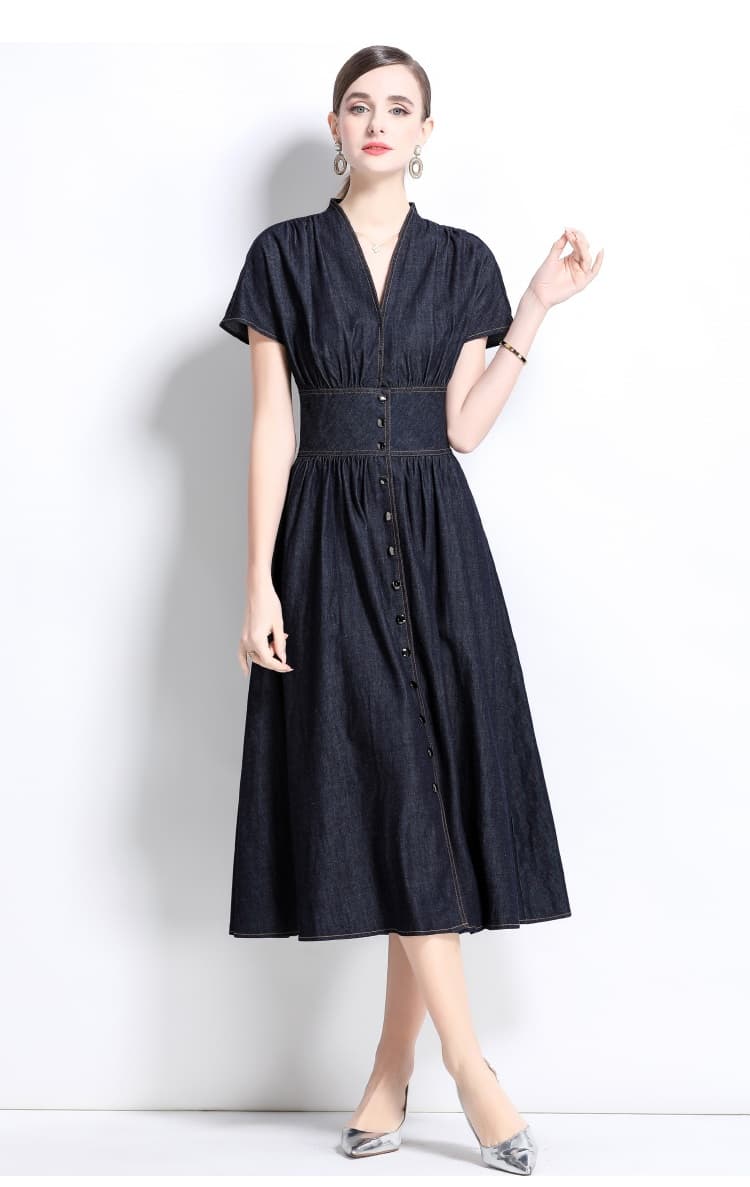 ロングワンピース 上品デニムワンピース女性用 大人可愛いロング丈