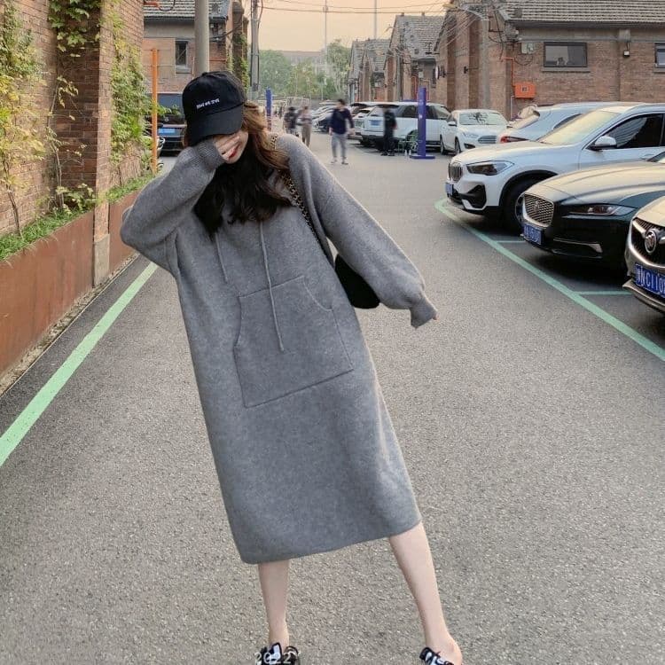 ロングワンピース あったかスウェットフードロング