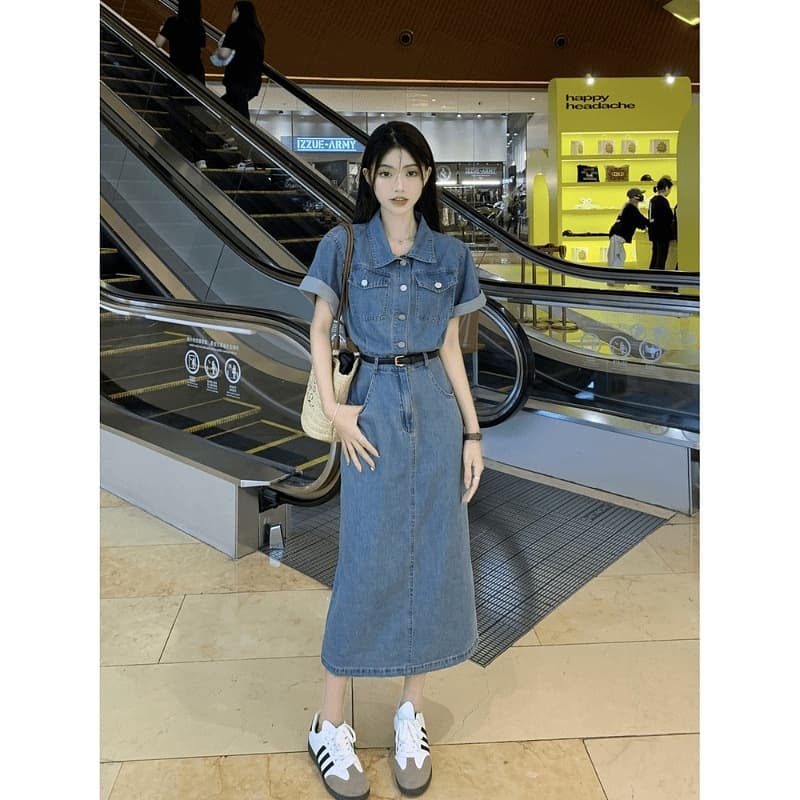 ロングワンピース 大人の余裕シルエット デニムワンピース