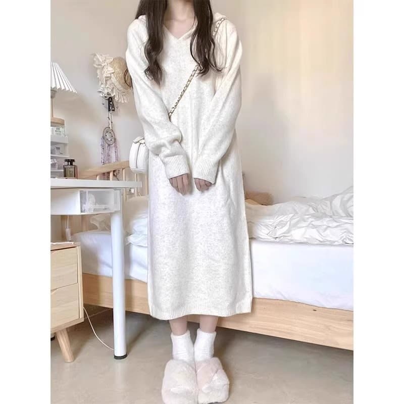 ロングワンピース ふわもこ裏起毛リラックスワンピース
