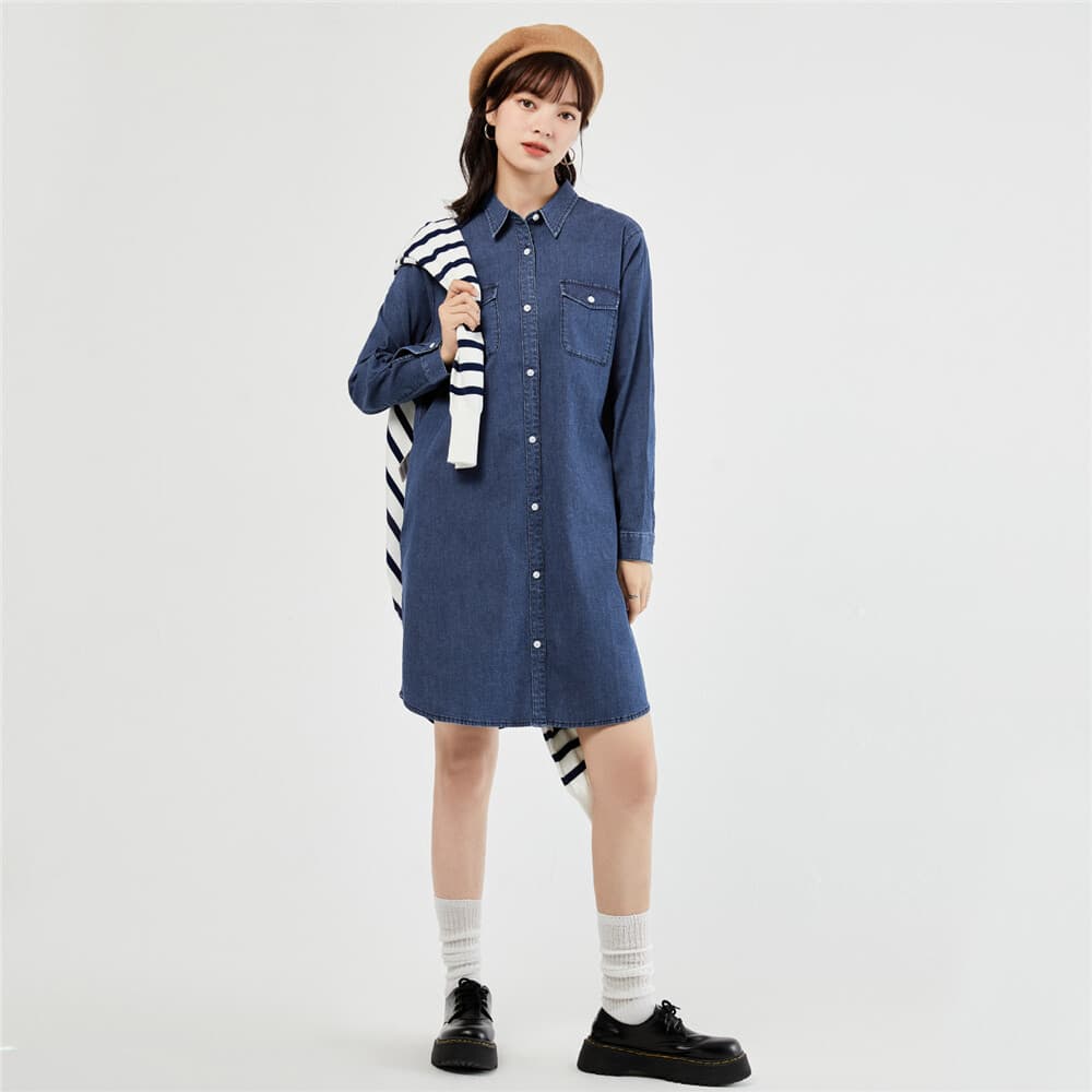 ロングワンピース デニム シンプル切替ロングデニムワンピース