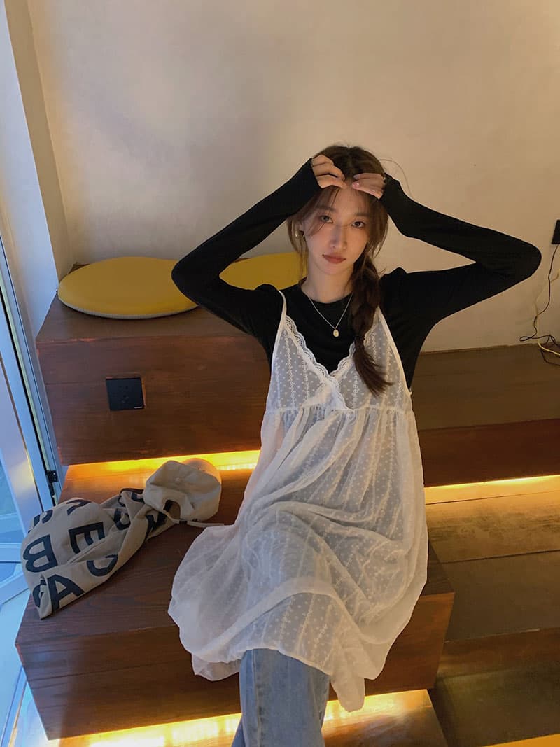 ロングワンピース シアーレース キャミソールワンピース