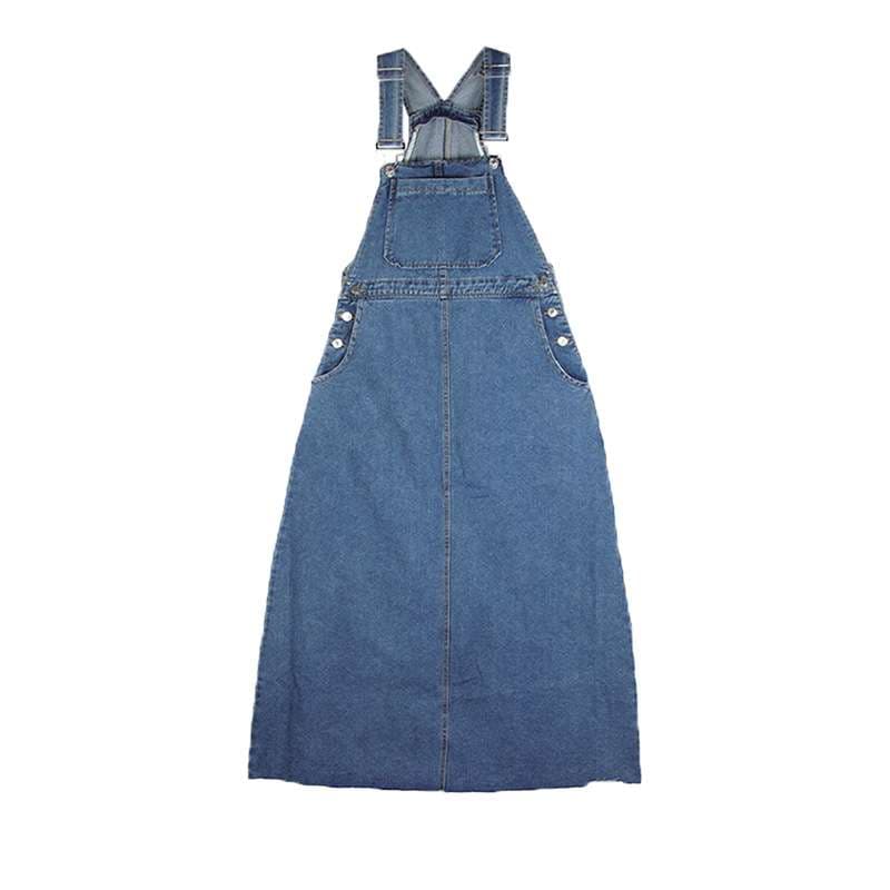 ロングワンピース ゆったりデニムサロペットワンピース