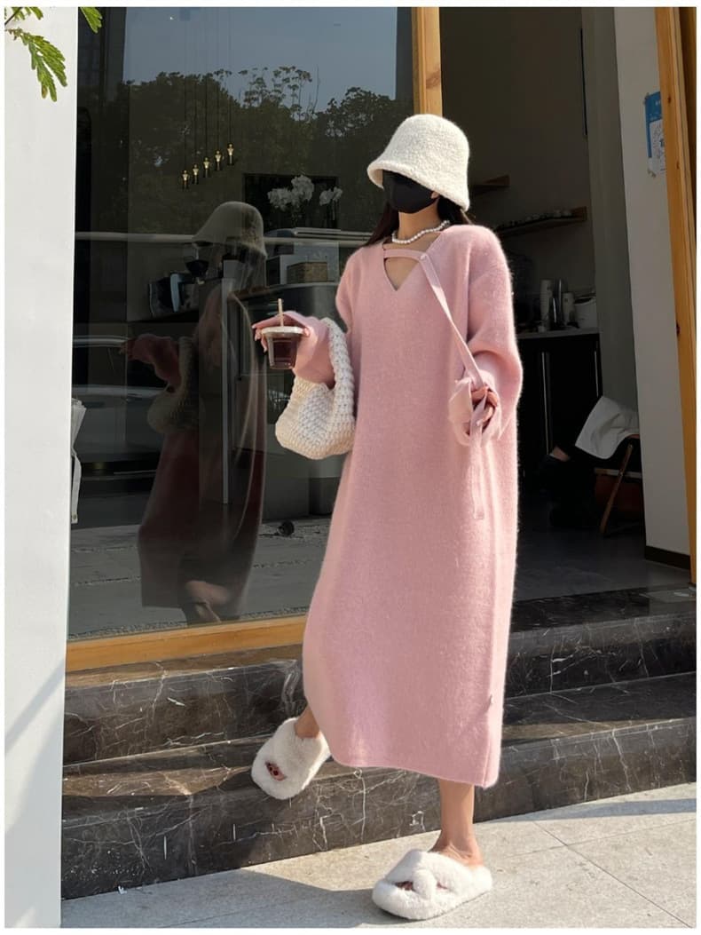 ロングワンピース ふんわり柔らか優美ニットワンピース