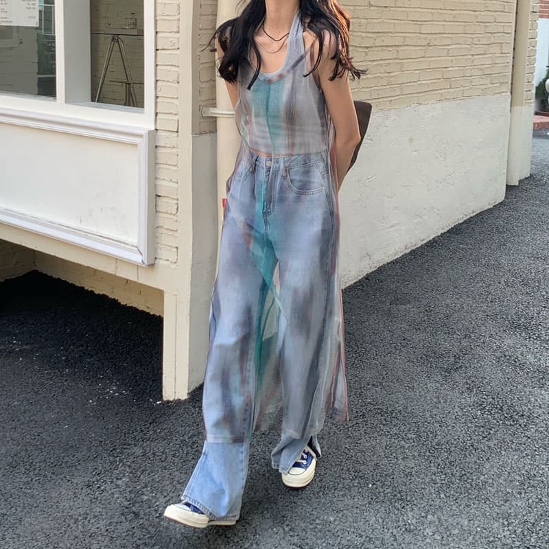 ロングワンピース レース 重ね透け感シフォン風マキシワンピース