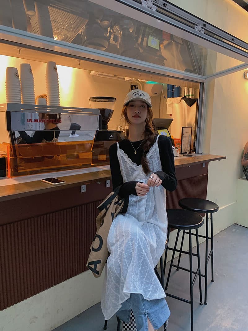 ロングワンピース シアーレース キャミソールワンピース