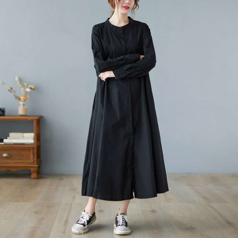 ロングワンピース ゆったりシルエットフレアワンピース