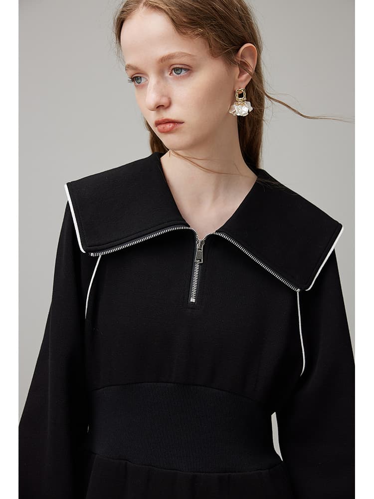 ロングワンピース スウェット ハーフジップ セーラー風ロングワンピース