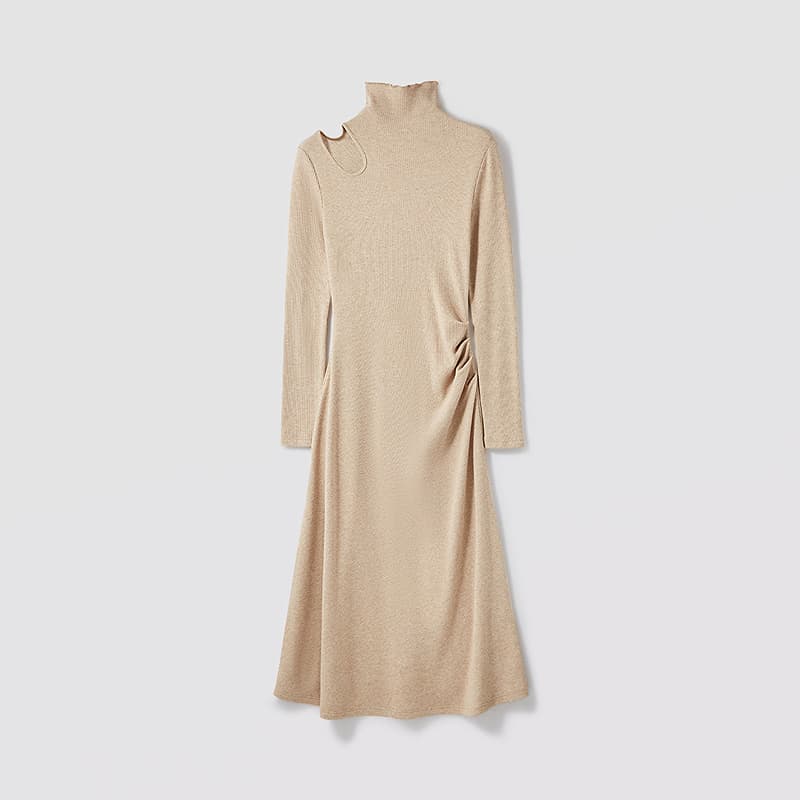 ロングワンピース 上品アシンメトリー タートルワンピース
