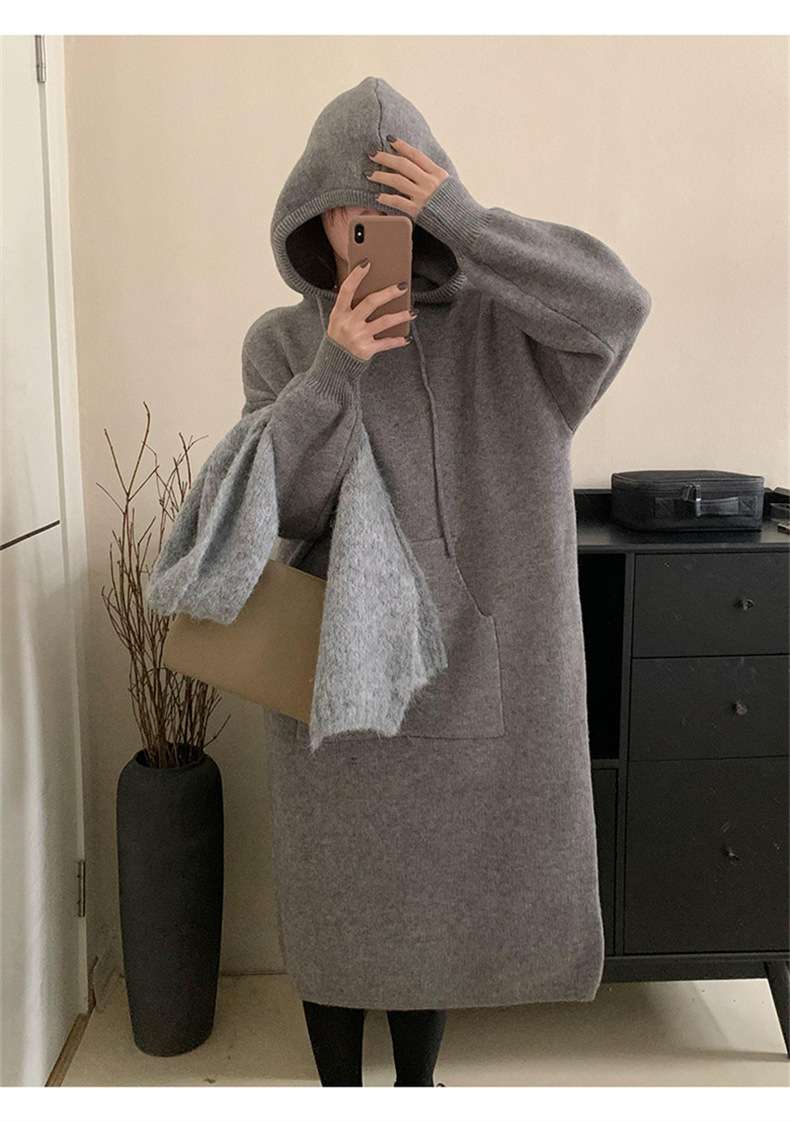ロングワンピース ゆったりフード付きスウェットロングワンピース