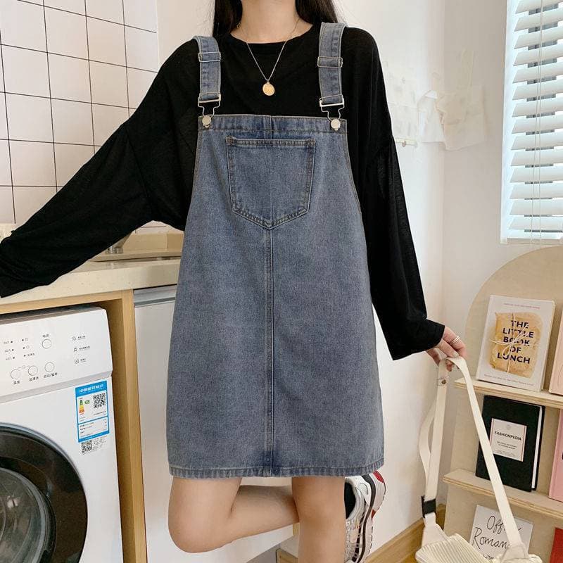 ロングワンピース 大人かわいいサロペットデニムワンピース