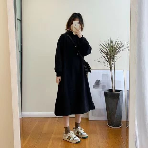 ロングワンピース シンプル パーカー ロング ワンピース