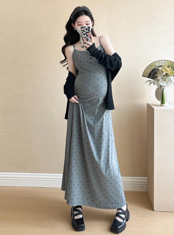 ロングワンピース 妊婦服 ドット柄マキシワンピース レディース