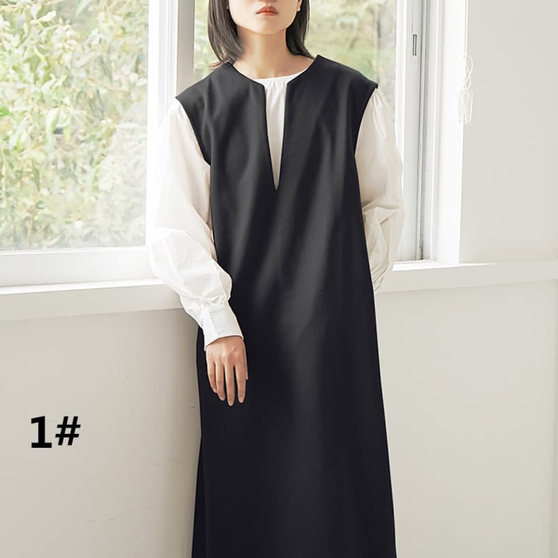 ロングワンピース レディース ノースリーブ ロング丈 重ね着風 ベスト風ワンピース
