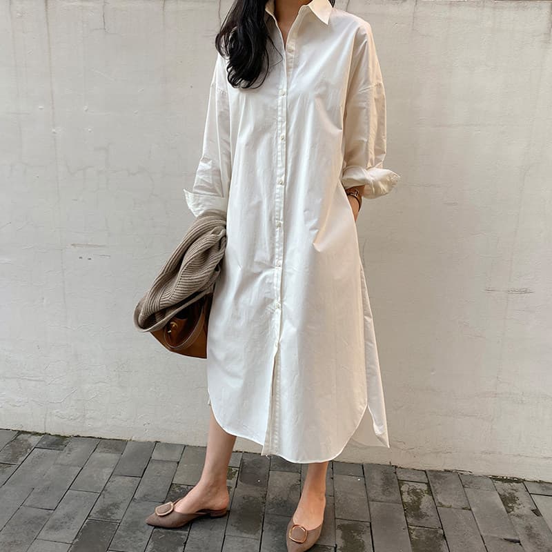 ロングワンピース シャツ 袖リボンデザインウエストマークシャツワンピース