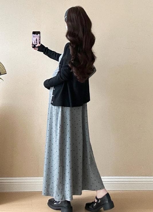 ロングワンピース 妊婦服 ドット柄マキシワンピース レディース