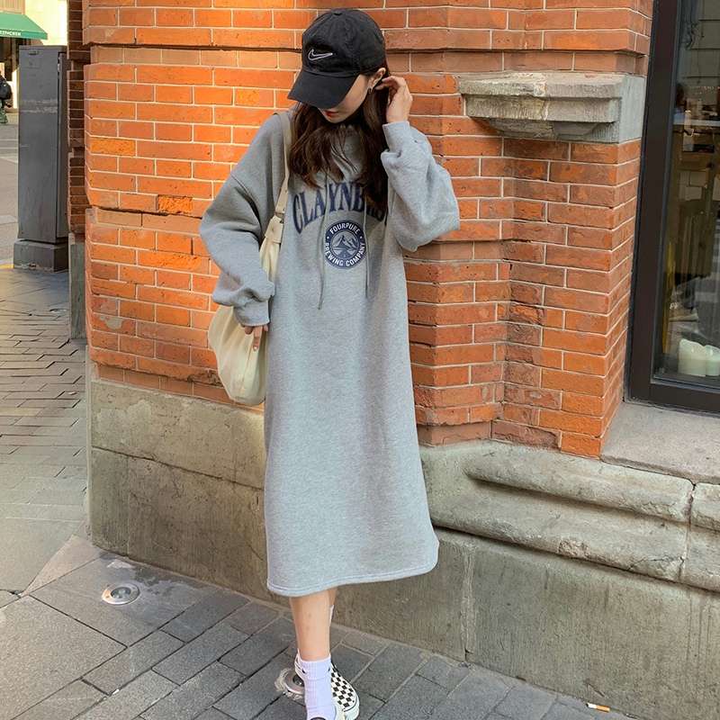 ロングワンピース ゆったりパーカーワンピース