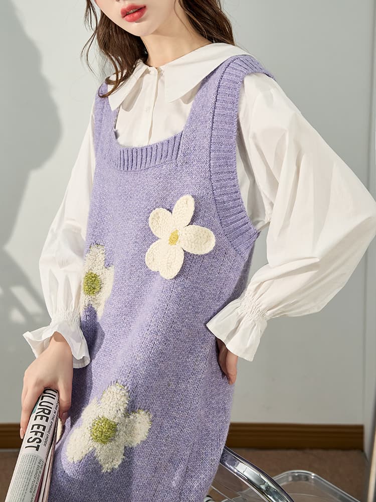 ロングワンピース 花柄モチーフ ふんわりベストワンピース