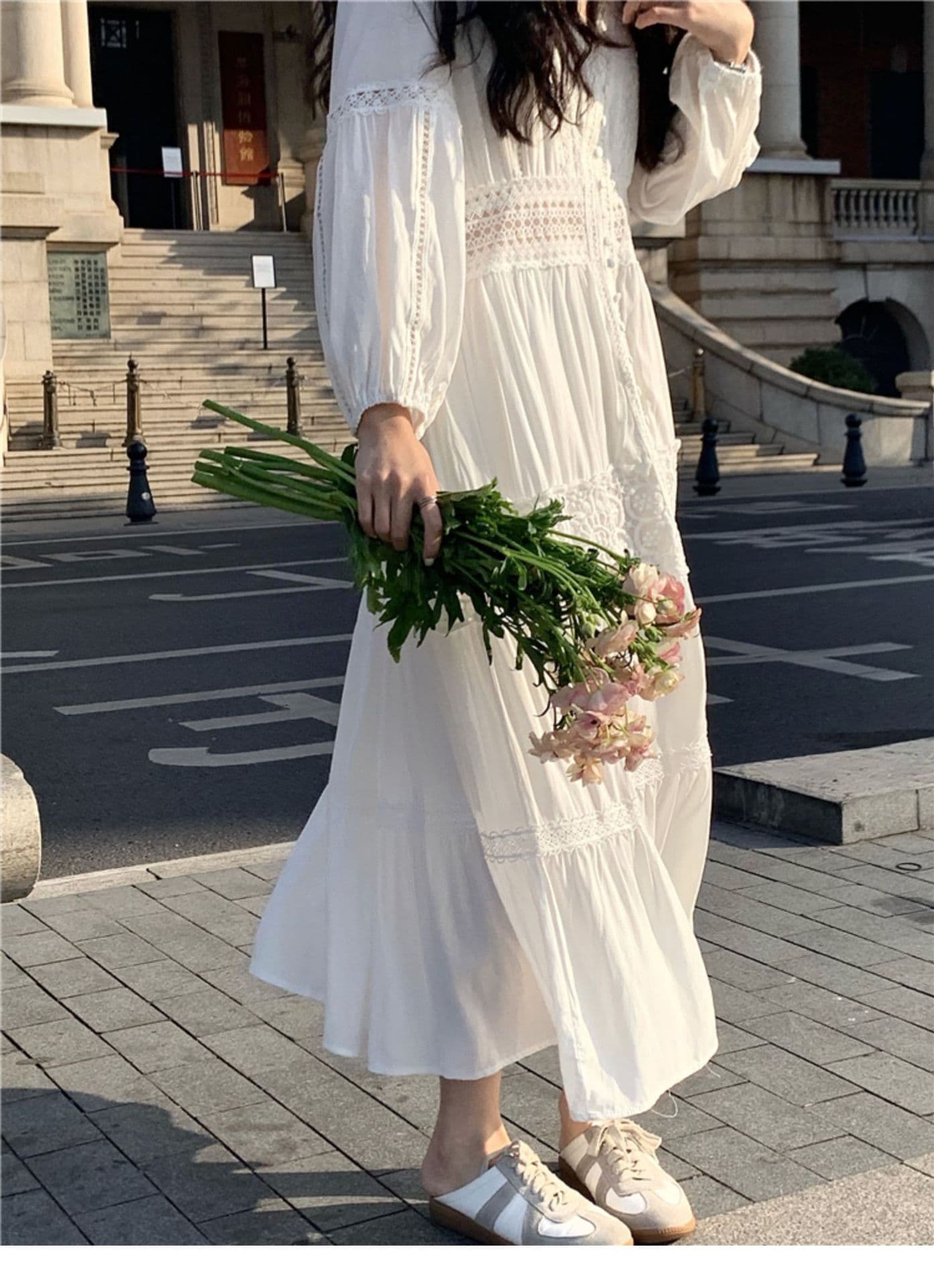 ロングワンピース 優美なレース切替フェミニンマキシワンピース